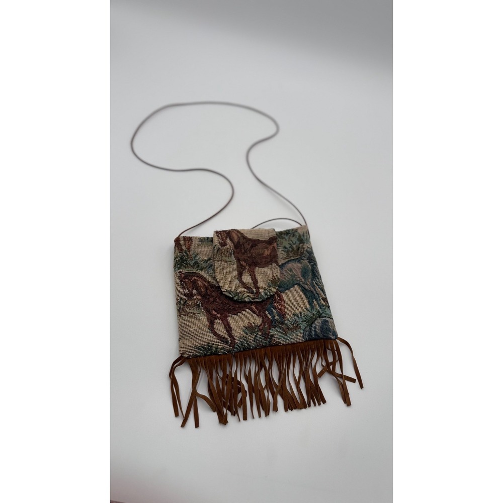 Western Horse Tapestry Crossbody Purse Brown Fringe Boho Festival Bag Vintage‎